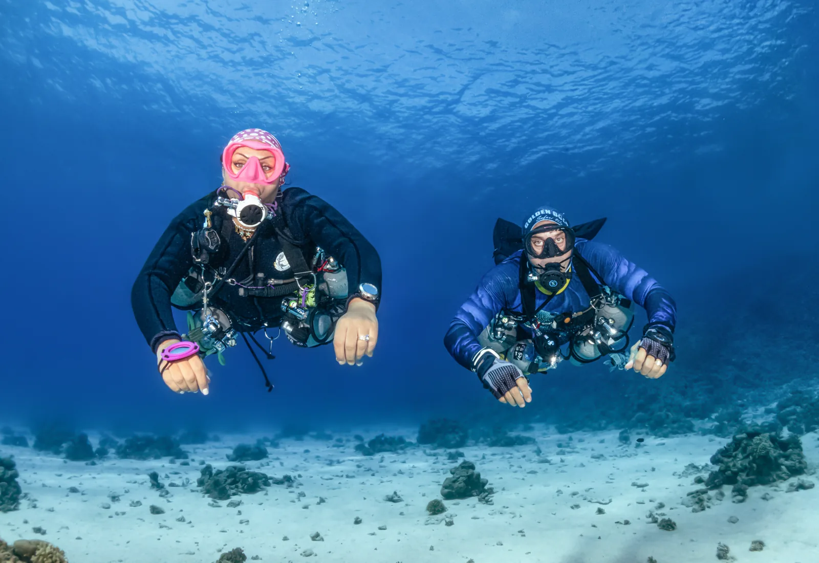 Divers geared up to begin technical diver training in Hurghada